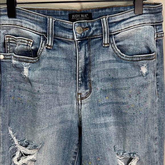 Judy Blue Lucky Charms Paint Splatter Boyfriend Distressed Jeans Vintage Slim - Picture 4 of 15